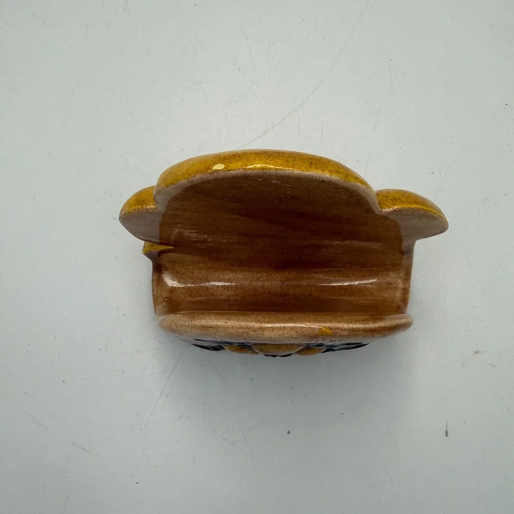 Vintage 70s Ceramic Mushroom Napkin Holder Yellow Brown Retro Kitchen Decor